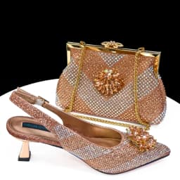 Venus Chan Italian Shoes and Bags Matching Set 2024 Silver Color Rhinestone Fashion High Heels for Women Pointed Toe Pumps