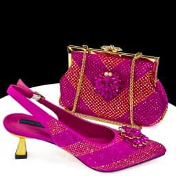 Venus Chan Italian Shoes and Bags Matching Set 2024 Silver Color Rhinestone Fashion High Heels for Women Pointed Toe Pumps