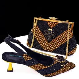Venus Chan Italian Shoes and Bags Matching Set 2024 Silver Color Rhinestone Fashion High Heels for Women Pointed Toe Pumps