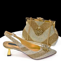 Venus Chan Italian Shoes and Bags Matching Set 2024 Silver Color Rhinestone Fashion High Heels for Women Pointed Toe Pumps