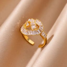 Gold Color Stainless Steel Colored Imitation jade heart-Shaped Opening Ring For Women Adjustable Charm Finger Ring Jewelry Gift