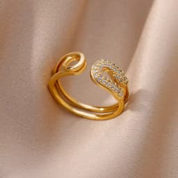 Gold Color Stainless Steel Colored Imitation jade heart-Shaped Opening Ring For Women Adjustable Charm Finger Ring Jewelry Gift