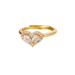 Gold Color Stainless Steel Colored Imitation jade heart-Shaped Opening Ring For Women Adjustable Charm Finger Ring Jewelry Gift