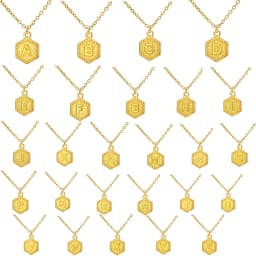 Cazador Gold Color Initial Letter Hexagon Pendant Necklaces for Women Stainless Steel A-Z Choker Chain Jewelry Birthday Gifts