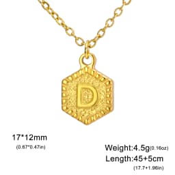 Cazador Gold Color Initial Letter Hexagon Pendant Necklaces for Women Stainless Steel A-Z Choker Chain Jewelry Birthday Gifts