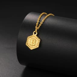 Cazador Gold Color Initial Letter Hexagon Pendant Necklaces for Women Stainless Steel A-Z Choker Chain Jewelry Birthday Gifts