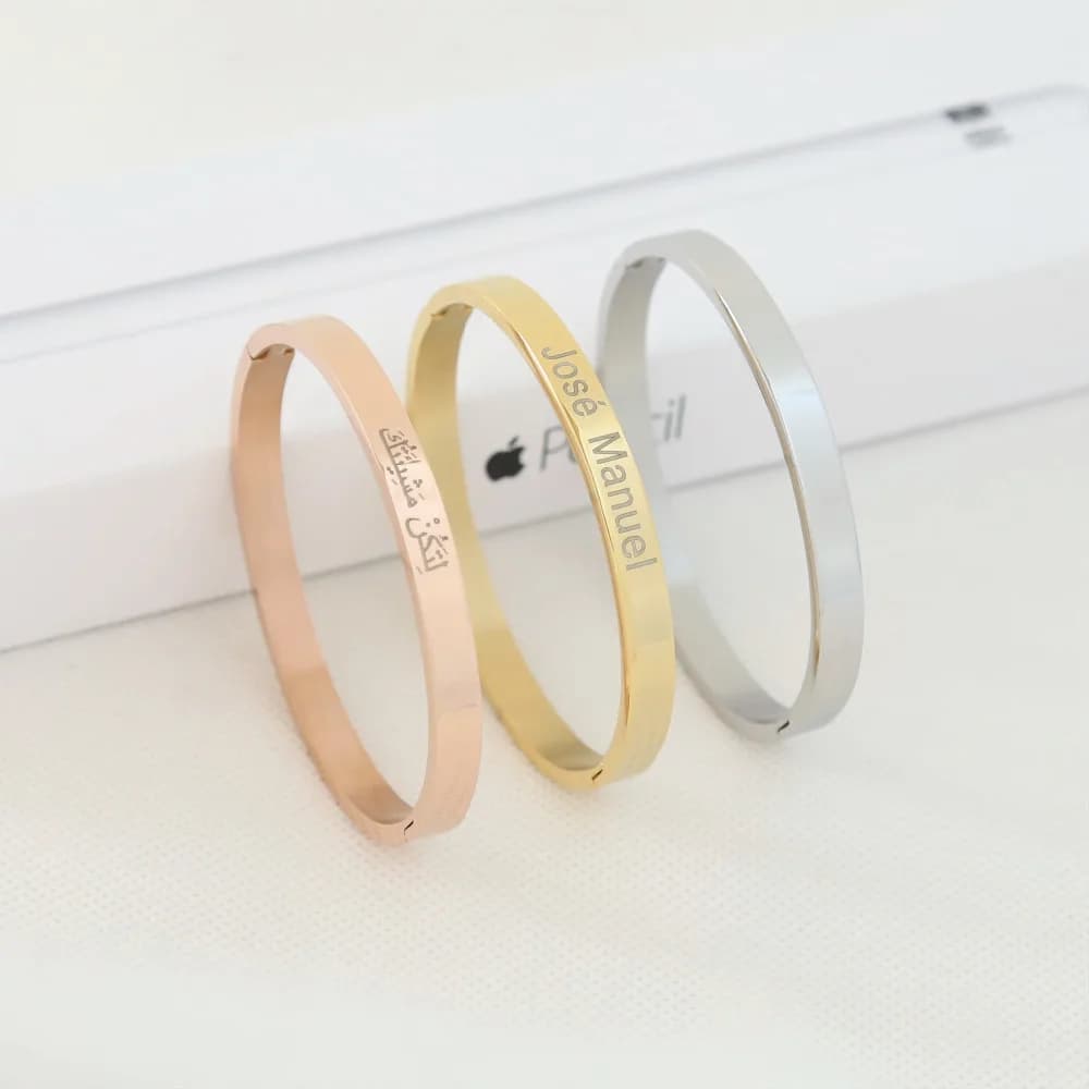 Personalized Bracelets For Women Girl Laser Engraved Name Bangle Stainless Steel Jewelry Gift Armbanden