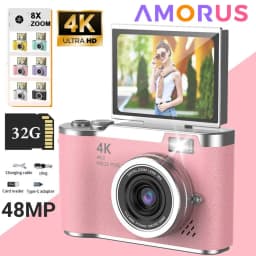 4K Digital Camera Beauty Filters 48MP HD Student CCD Camera CMOS Anti Shake 180° Flip Screen Selfie Camera for Kids Adults Gift