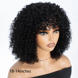 Natural Brown Color Afro Kinky Curly Human Hair Wigs with Bangs Wear & Go Glueless Wig Remy Brazilian Short Curly Human Hair Wig