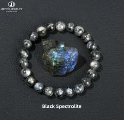 JD Natural Black Spectrolite Flash Smooth Beaded Bracelet Women Men 6 8 10mm Labradorite Stone Stretch Bracelets Yoga Jewelry