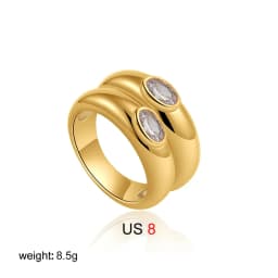 Fashion Oval Zircon Crystal Chunky Bilayer Round Rings for Women Stainless Steel Finger Ring Wedding Aesthetics Jewelry