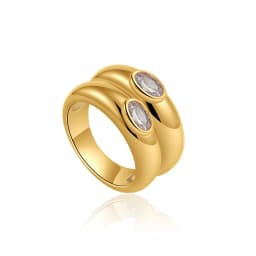 Fashion Oval Zircon Crystal Chunky Bilayer Round Rings for Women Stainless Steel Finger Ring Wedding Aesthetics Jewelry