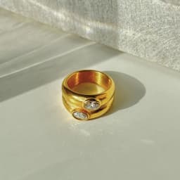Fashion Oval Zircon Crystal Chunky Bilayer Round Rings for Women Stainless Steel Finger Ring Wedding Aesthetics Jewelry