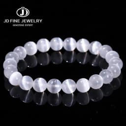JD Natural White Selenite Stone Bead Bracelet Women Men 100% Real Gypsum Round Stone 6 8 10mm Stretch Bangles Mineral Yoga Gift