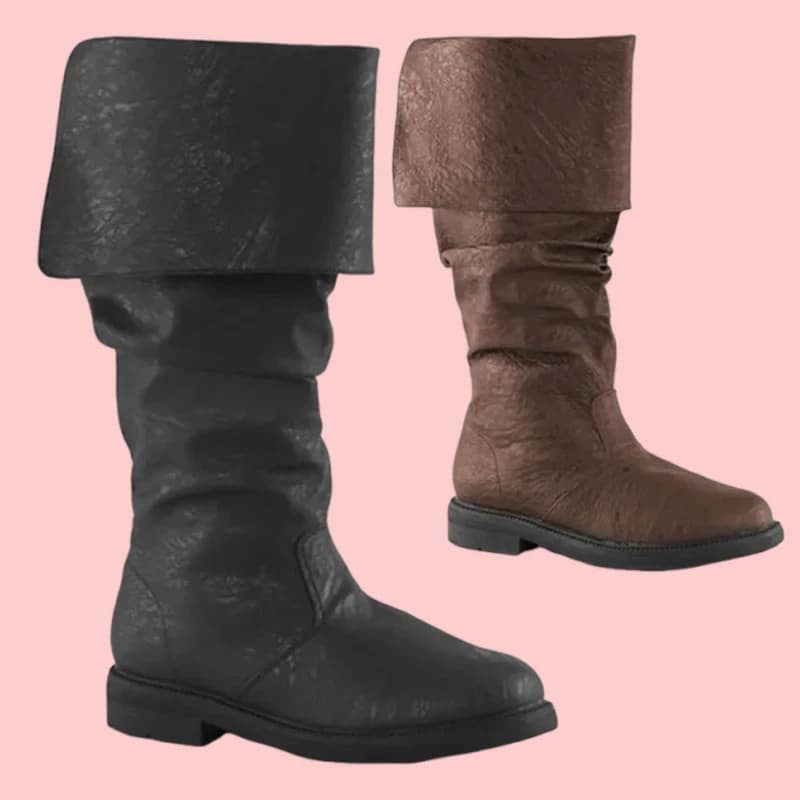 Medieval Leather Boots Jack Sparrow Renaissance Half Haddock Shoes Footwear Larp Pirate Warrior Vintage Jackboot For Adult Men