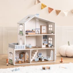 Robud Wooden Dollhouse 6 Rooms 29 Realistic Accessories 4-6" Dolls Nordic Style Kids & Toddlers Gift Ages 3+
