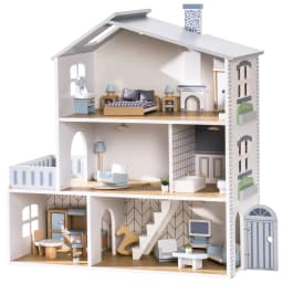 Robud Wooden Dollhouse 6 Rooms 29 Realistic Accessories 4-6" Dolls Nordic Style Kids & Toddlers Gift Ages 3+