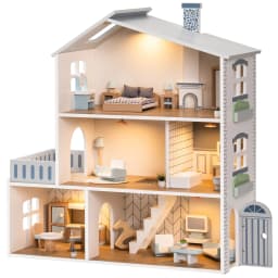 Robud Wooden Dollhouse 6 Rooms 29 Realistic Accessories 4-6" Dolls Nordic Style Kids & Toddlers Gift Ages 3+
