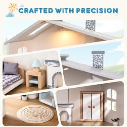 Robud Wooden Dollhouse 6 Rooms 29 Realistic Accessories 4-6" Dolls Nordic Style Kids & Toddlers Gift Ages 3+