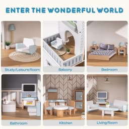 Robud Wooden Dollhouse 6 Rooms 29 Realistic Accessories 4-6" Dolls Nordic Style Kids & Toddlers Gift Ages 3+