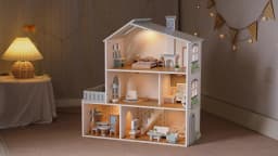 Robud Wooden Dollhouse 6 Rooms 29 Realistic Accessories 4-6" Dolls Nordic Style Kids & Toddlers Gift Ages 3+