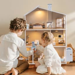 Robud Wooden Dollhouse 6 Rooms 29 Realistic Accessories 4-6" Dolls Nordic Style Kids & Toddlers Gift Ages 3+