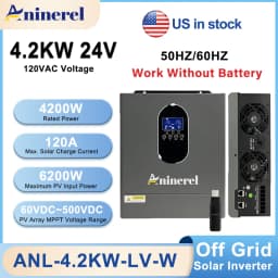 Aninerel 4.2W 120V Hybrid Inverter Off Grid Pure Sine Wave solar Inverter 24V 120A PV Max 6200W 50Hz/60Hz for LCD Display