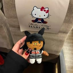 Playboi Carti 10CM Hello Kitty Outfit Bunny Ears Stuffed toy keychain kawaii Stuffed doll Rap Kitty cat Creative Backpack Charm