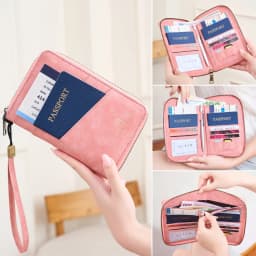Multifunctional Anti-Theft RFID Women's Passport Holder Portable Zippered Storage Bag Passport Holder with a Hidden AirTag Pocke