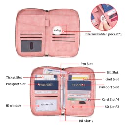 Multifunctional Anti-Theft RFID Women's Passport Holder Portable Zippered Storage Bag Passport Holder with a Hidden AirTag Pocke