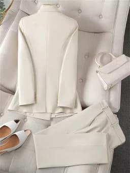 Fashion Office Ladies Pant Suit 2 Piece Sets Women Solid Double-breasted Business Work Wear Blazer Jacket and Trouser Female