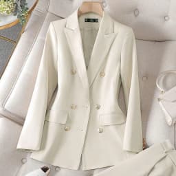 Fashion Office Ladies Pant Suit 2 Piece Sets Women Solid Double-breasted Business Work Wear Blazer Jacket and Trouser Female