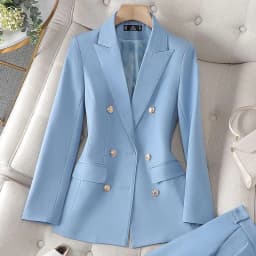 Fashion Office Ladies Pant Suit 2 Piece Sets Women Solid Double-breasted Business Work Wear Blazer Jacket and Trouser Female