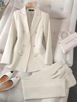 Fashion Office Ladies Pant Suit 2 Piece Sets Women Solid Double-breasted Business Work Wear Blazer Jacket and Trouser Female