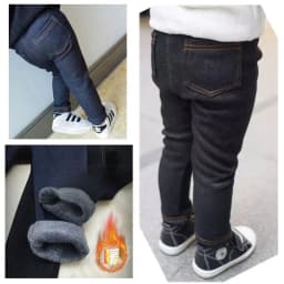 New Winter Children's Jeans Boys and Girls' Solid Color Thin Velvet Elastic Belt Jeans Infant Elastic Denim Pants 1-6Y