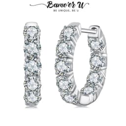 Bamoer U Moissanite Hoop Earrings 925 Sterling Silver Full 0.1CT Moissanite Design Certified Earrings Women Fine Jewelry Wedding