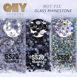QIIY SS3-SS50 Crystal AB Black Glass Rhinestones Hot-fix Flatback Iron On Stones For Wedding Dress Fabric Clothes Decoration