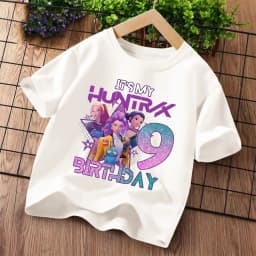 K Pop Demon Hunters Kids T-shirt Kawaii Cartoon Birthday Number1-9 Printed Tops Girls Tee Summer Short Sleeve Children Clothing