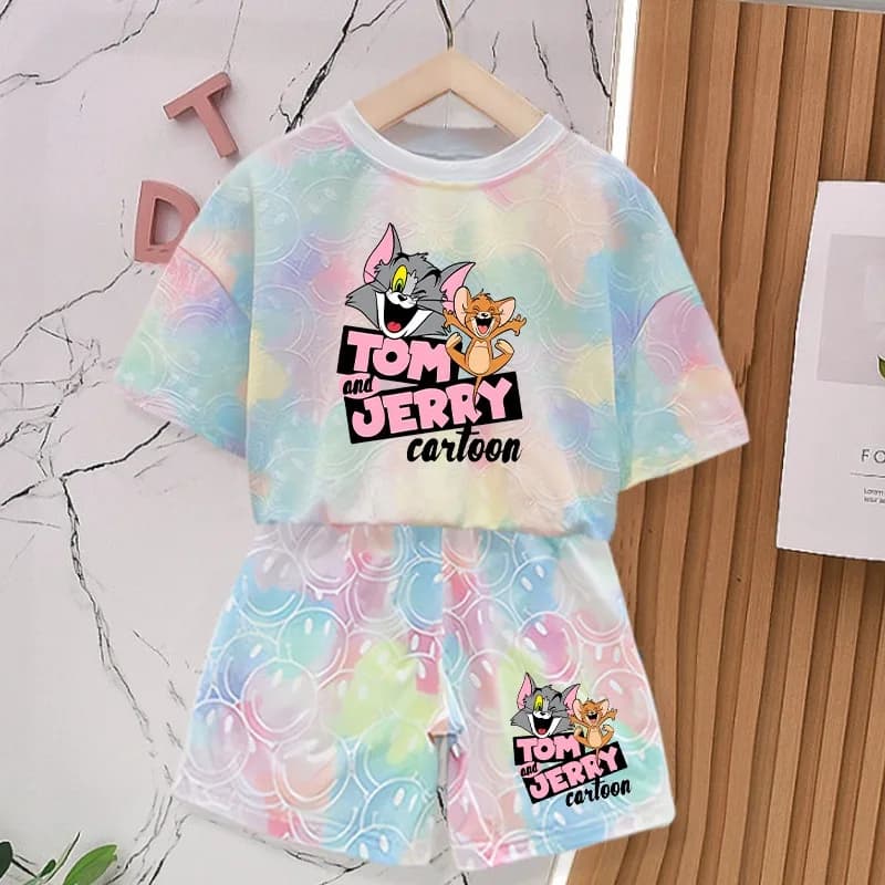 2026 Tom and Jerry T-shirt and Shorts Set Cartoon Anime Pattern Printed T-shirts Unisex Summer Clothes Fashion Comfortable Tee