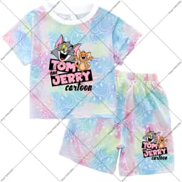 2026 Tom and Jerry T-shirt and Shorts Set Cartoon Anime Pattern Printed T-shirts Unisex Summer Clothes Fashion Comfortable Tee