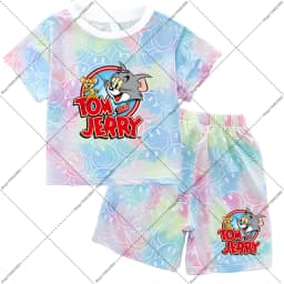 2026 Tom and Jerry T-shirt and Shorts Set Cartoon Anime Pattern Printed T-shirts Unisex Summer Clothes Fashion Comfortable Tee