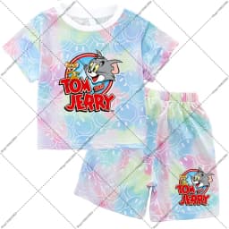 2026 Tom and Jerry T-shirt and Shorts Set Cartoon Anime Pattern Printed T-shirts Unisex Summer Clothes Fashion Comfortable Tee