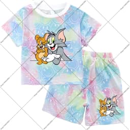 2026 Tom and Jerry T-shirt and Shorts Set Cartoon Anime Pattern Printed T-shirts Unisex Summer Clothes Fashion Comfortable Tee