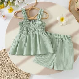Citgeett Summer Kids Toddler Baby Girl Outfit Flower Ruffled Trim Sleeveless Tops Shorts Casual Clothes Set