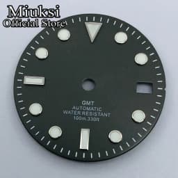 Miuksi 29mm black white blue green watch dial luminous dial fit NH34 NH35 movement