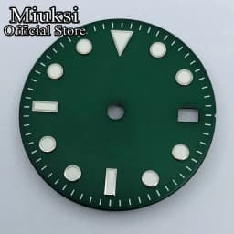Miuksi 29mm black white blue green watch dial luminous dial fit NH34 NH35 movement