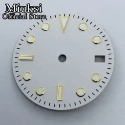 Miuksi 29mm black white blue green watch dial luminous dial fit NH34 NH35 movement
