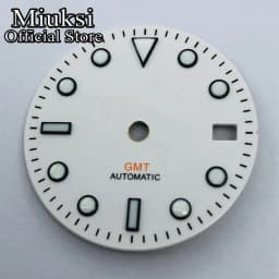 Miuksi 29mm black white blue green watch dial luminous dial fit NH34 NH35 movement