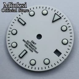 Miuksi 29mm black white blue green watch dial luminous dial fit NH34 NH35 movement