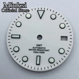 Miuksi 29mm black white blue green watch dial luminous dial fit NH34 NH35 movement